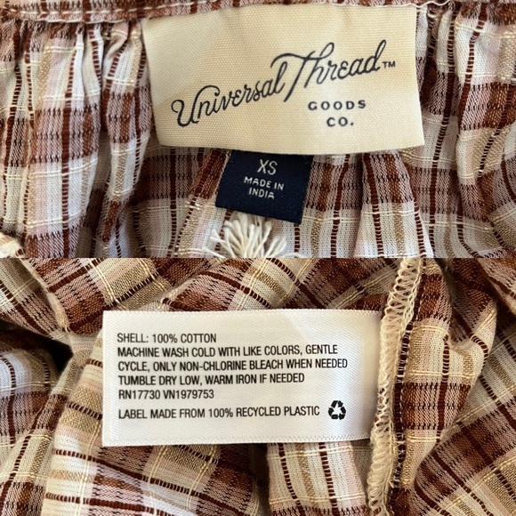 Universal Thread Tan Plaid Peasant Top, XS - Picture 10 of 10